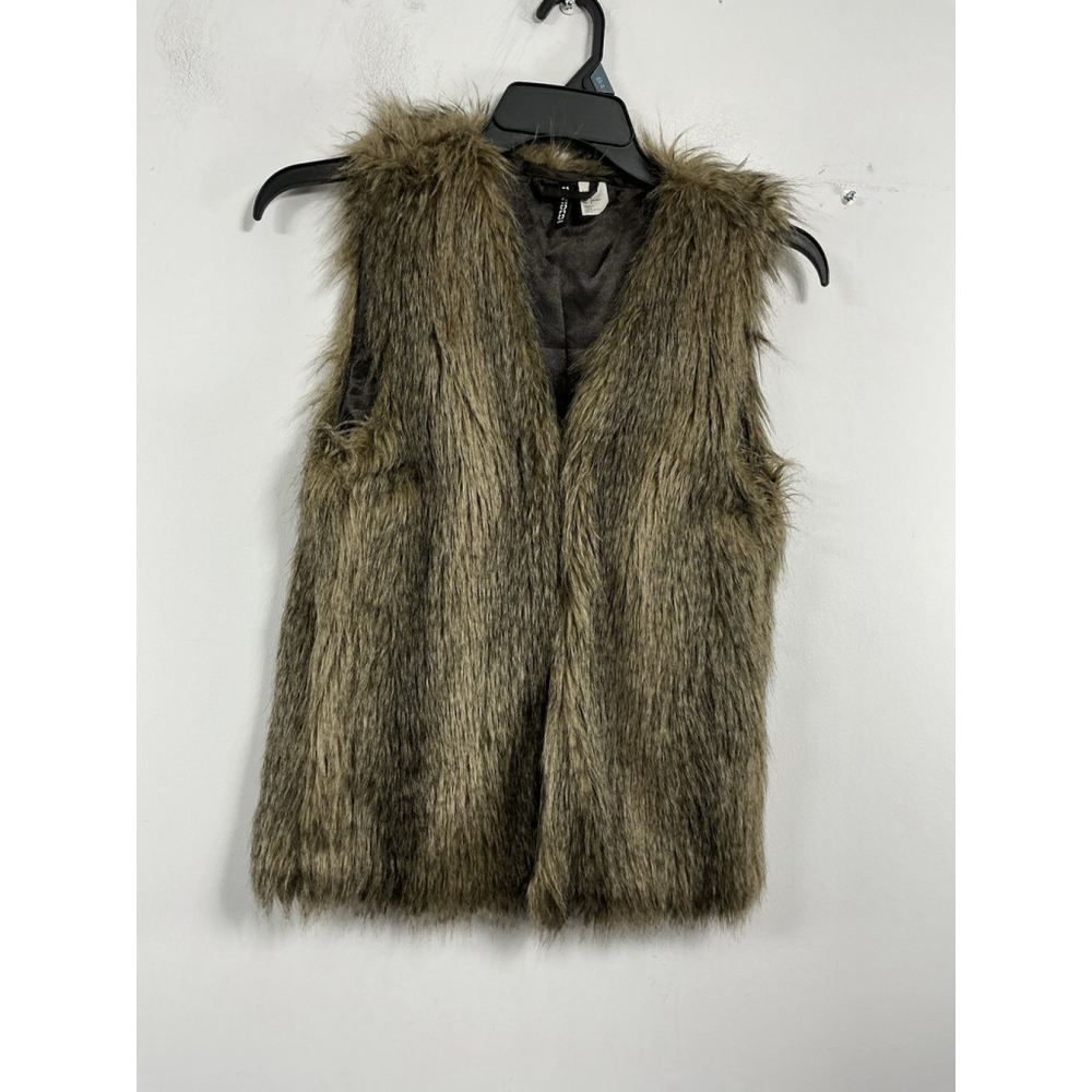 Womans Divided Faux Fur Vest Size 8 Brown Lined Open Front